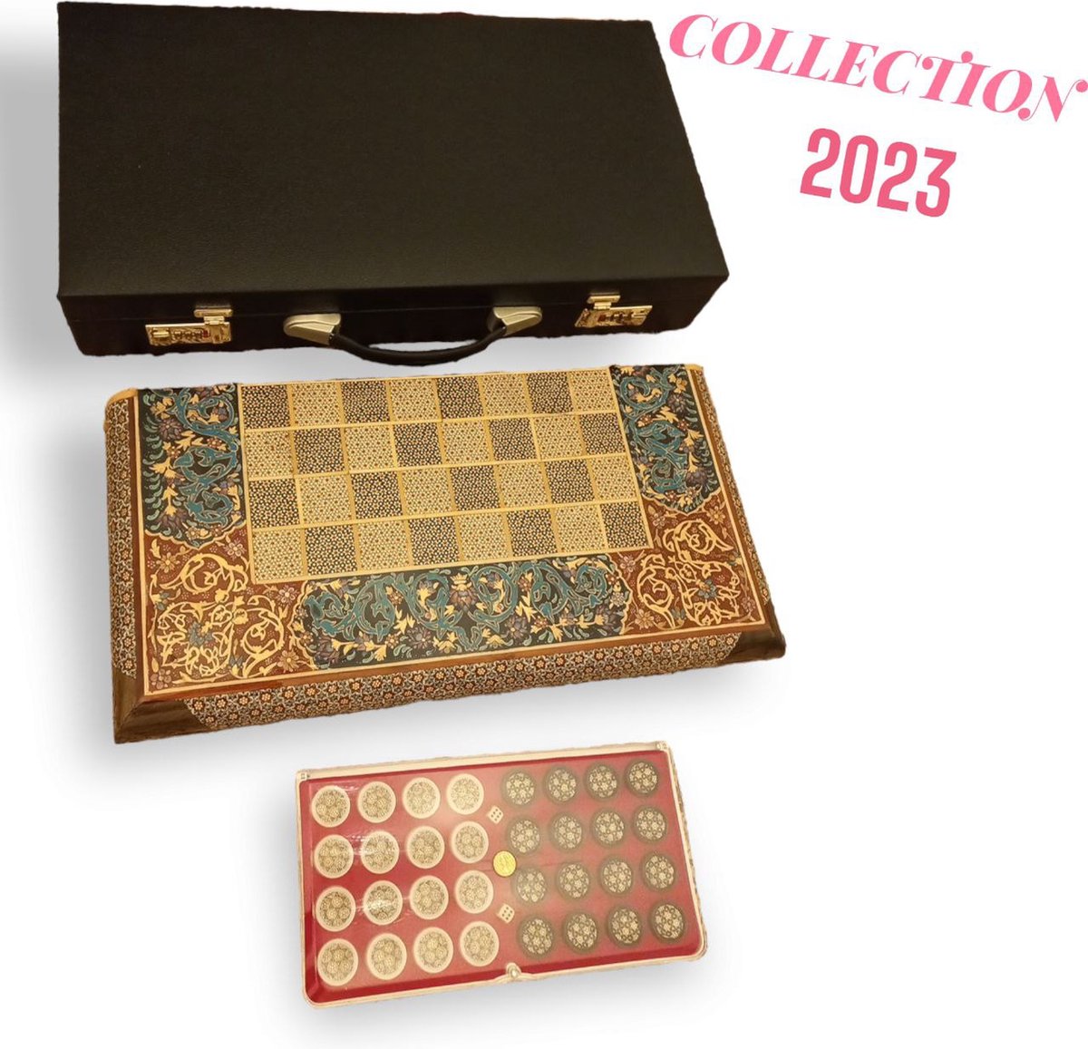 HANDCRAFTED Perzisch Backgammon l Schaakbord | 50 x 50 cm - Met Backgammon stukken en Koffer